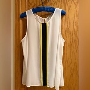 Chloe K White Tank with Black and Yellow Center Stripe